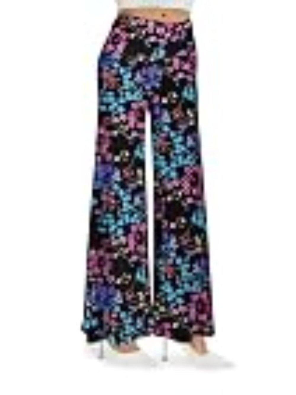Arolina Stretchy Wide Leg Lounge Palazzo Flat Front Pants LNC 3X "Multi Flowers"